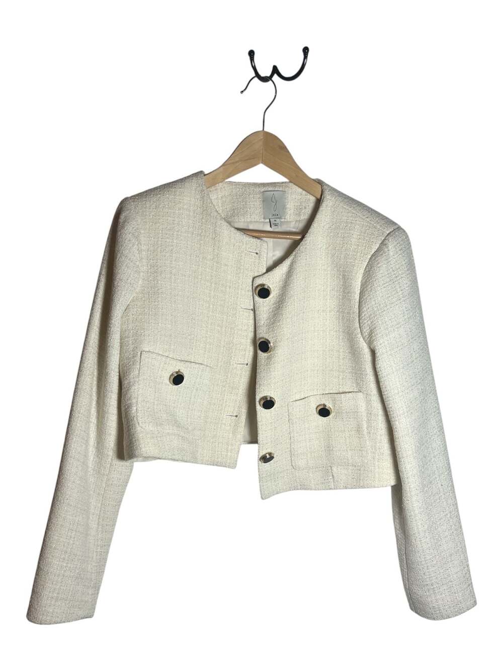 Joie Cream White Tweed Cropped Jacket with Gold Buttons Size s